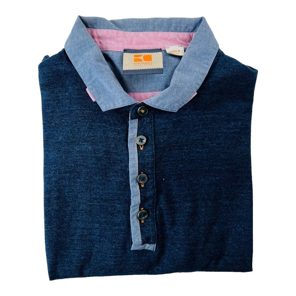 Boss Orange Hugo Boss Blue Short Sleeve Cotton Blend Polo Mens Size‎ Medium M